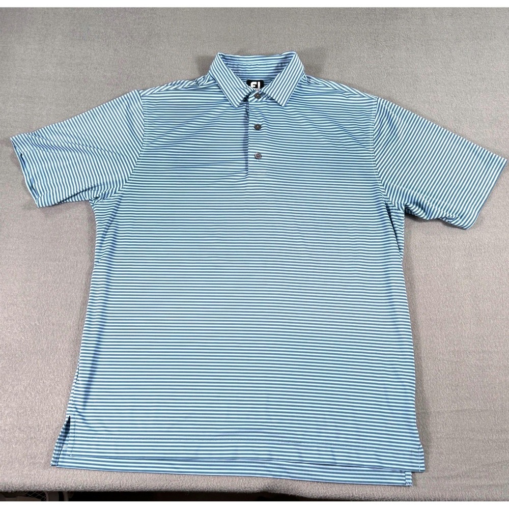 FootJoy Blue Striped Golf Polo Shirt Men L Performance Stretch Country Club Prep